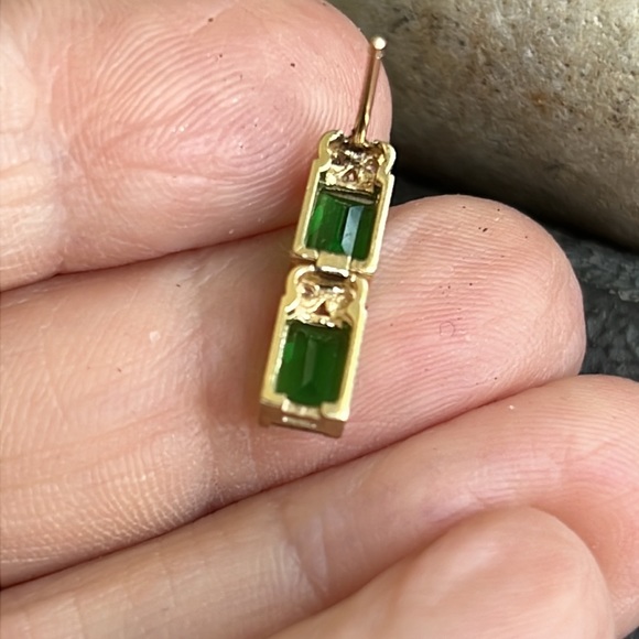 Diamond 14k and synthetic emerald earrings - Picture 5 of 5